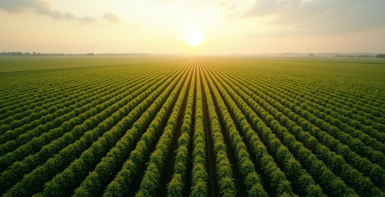 Aerial view showing paired row planting configuration with air channels