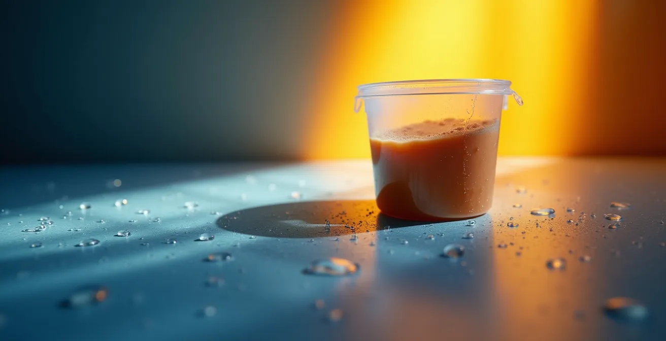Artistic close-up of a generic nematode storage container showing condensation, symbolizing the crucial temperature transition from cold to warm.