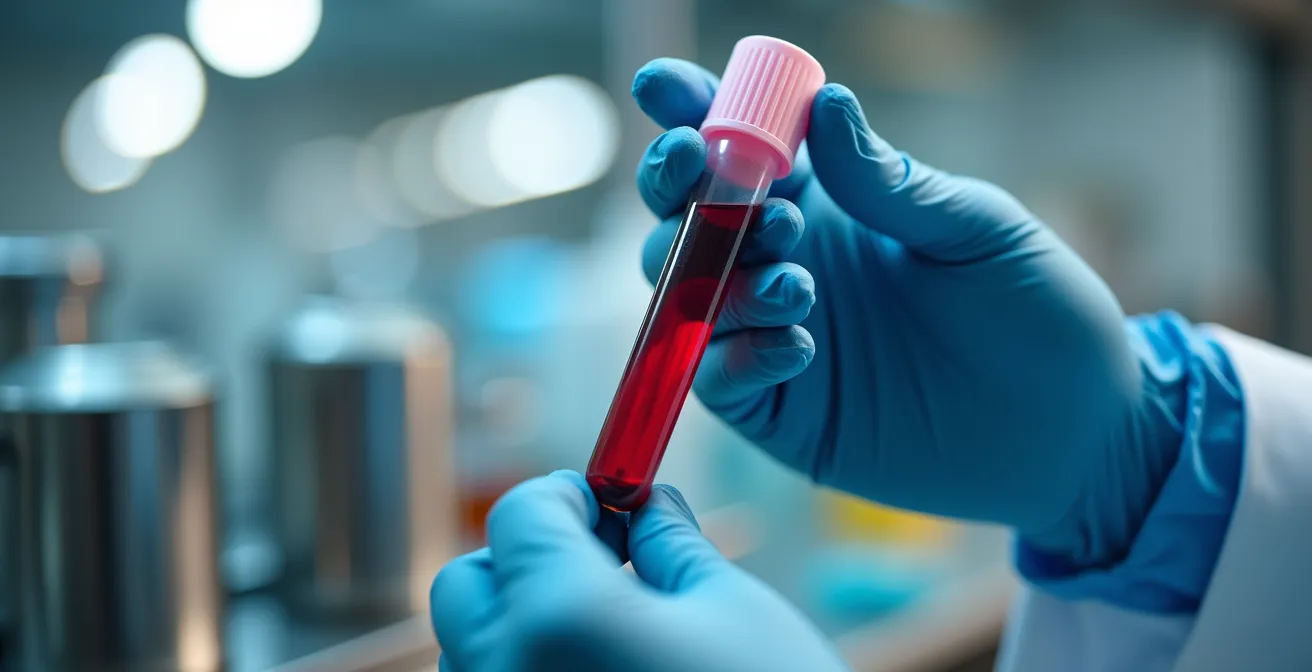 Veterinary professional conducting syndromic surveillance testing on blood samples in modern laboratory setting