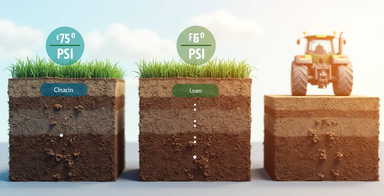 Three soil types showing different hydraulic down-force effects on seed placement