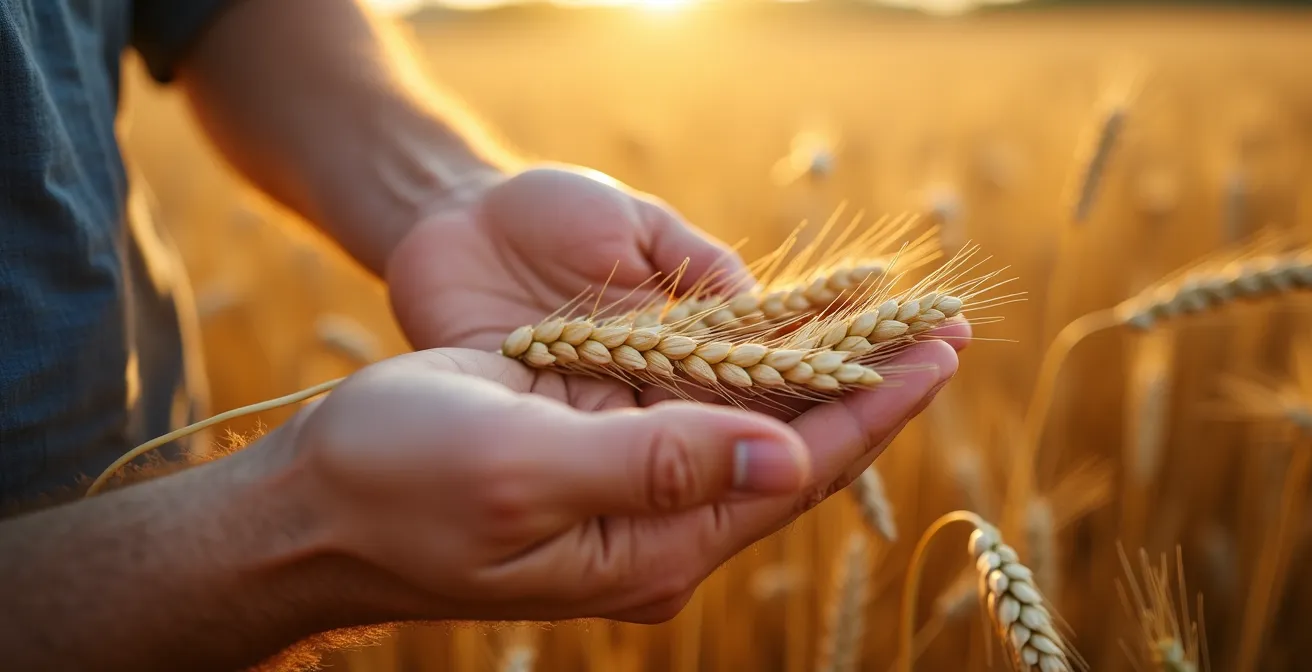 Wheat field at grain fill stage showing healthy protein development