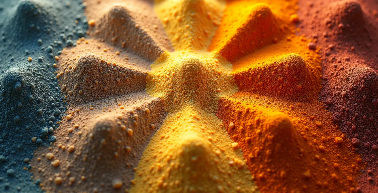 Close-up macro view of precision agriculture display showing colorful yield variation patterns