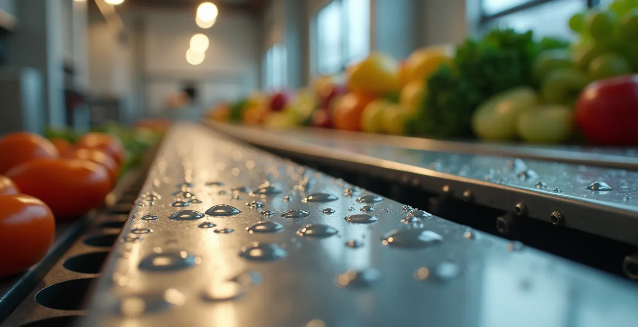 Close-up of modular food processing equipment in agricultural setting